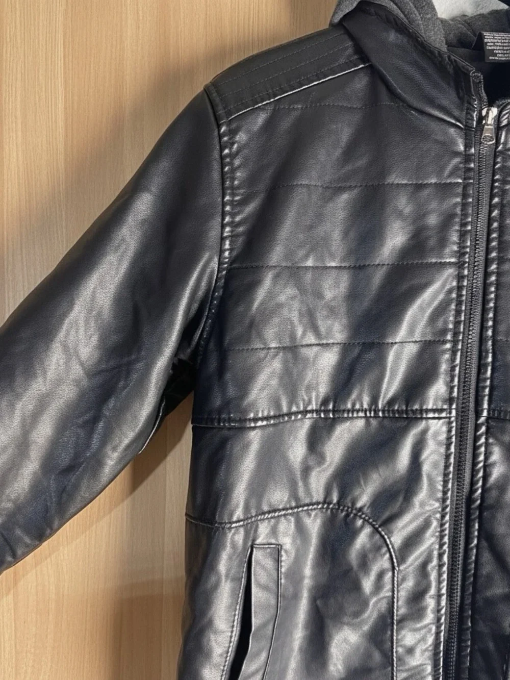 Ring of Fire Men's Faux Leather Hooded Jacket Black Size S Excellent Condition